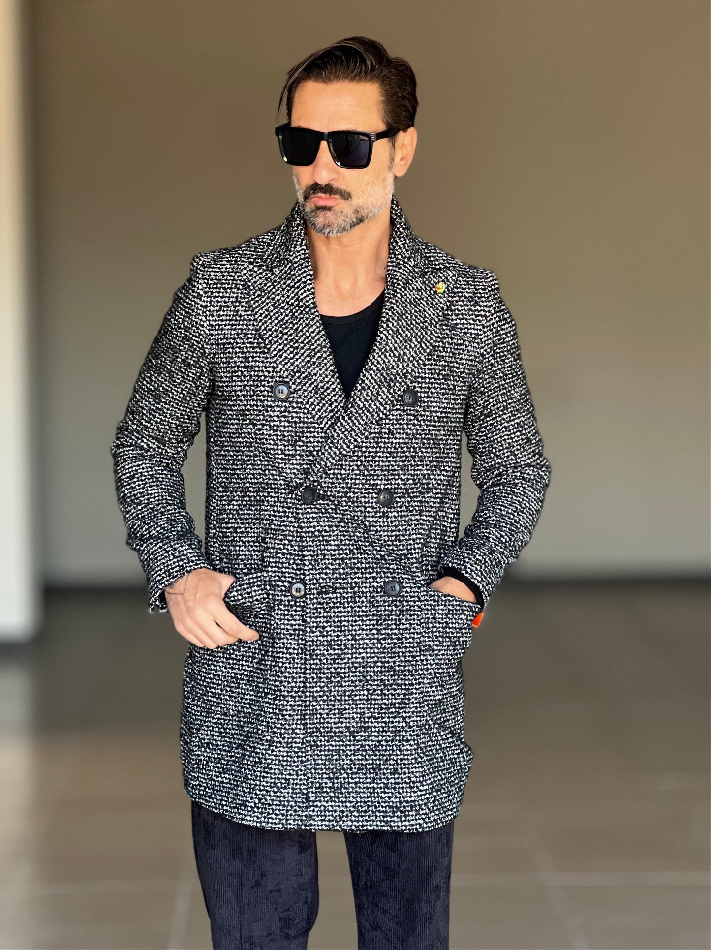 CAPPOTTO  NERO DOPPIOPETTO TWEED