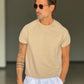 MAGLIA FELPA BEIGE  MEZZA MANICA