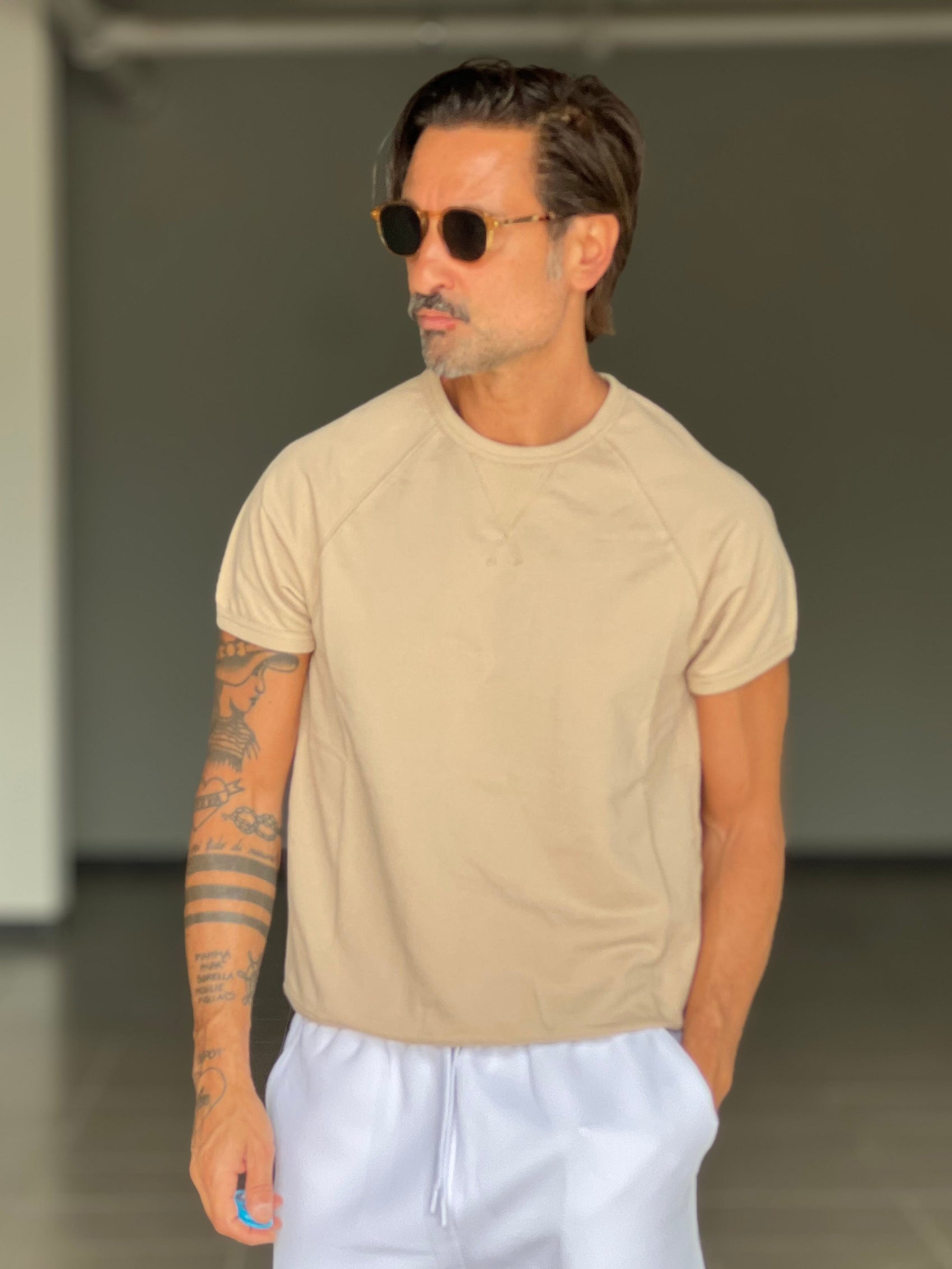 MAGLIA FELPA BEIGE  MEZZA MANICA