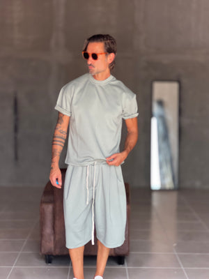 °COORDINATO  FELPA  VERDE MILITARE MAGLIA  E BERMUDA