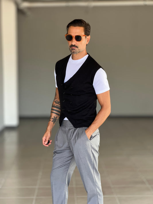 GILET MAGLIA NERO DOPPIOPETTO