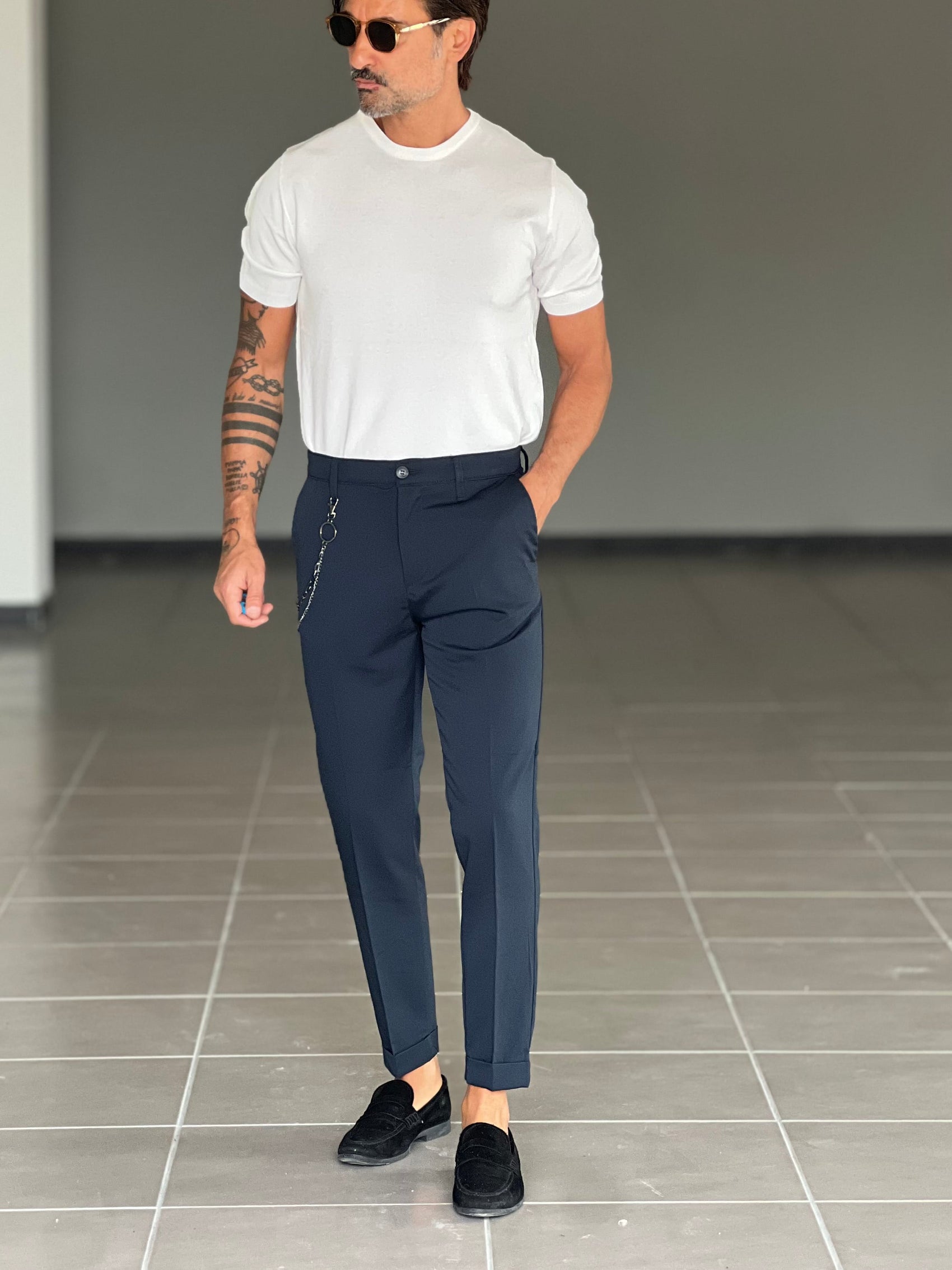 WHITE VISCOSE TROUSERS WITH REGULAR BOTTOM