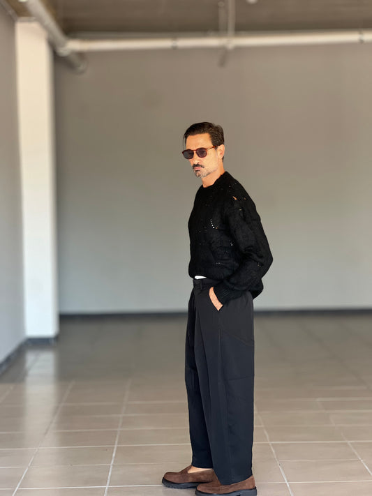 PANTALONE  FONDO AMPIO NERO DOPPIA PINCES