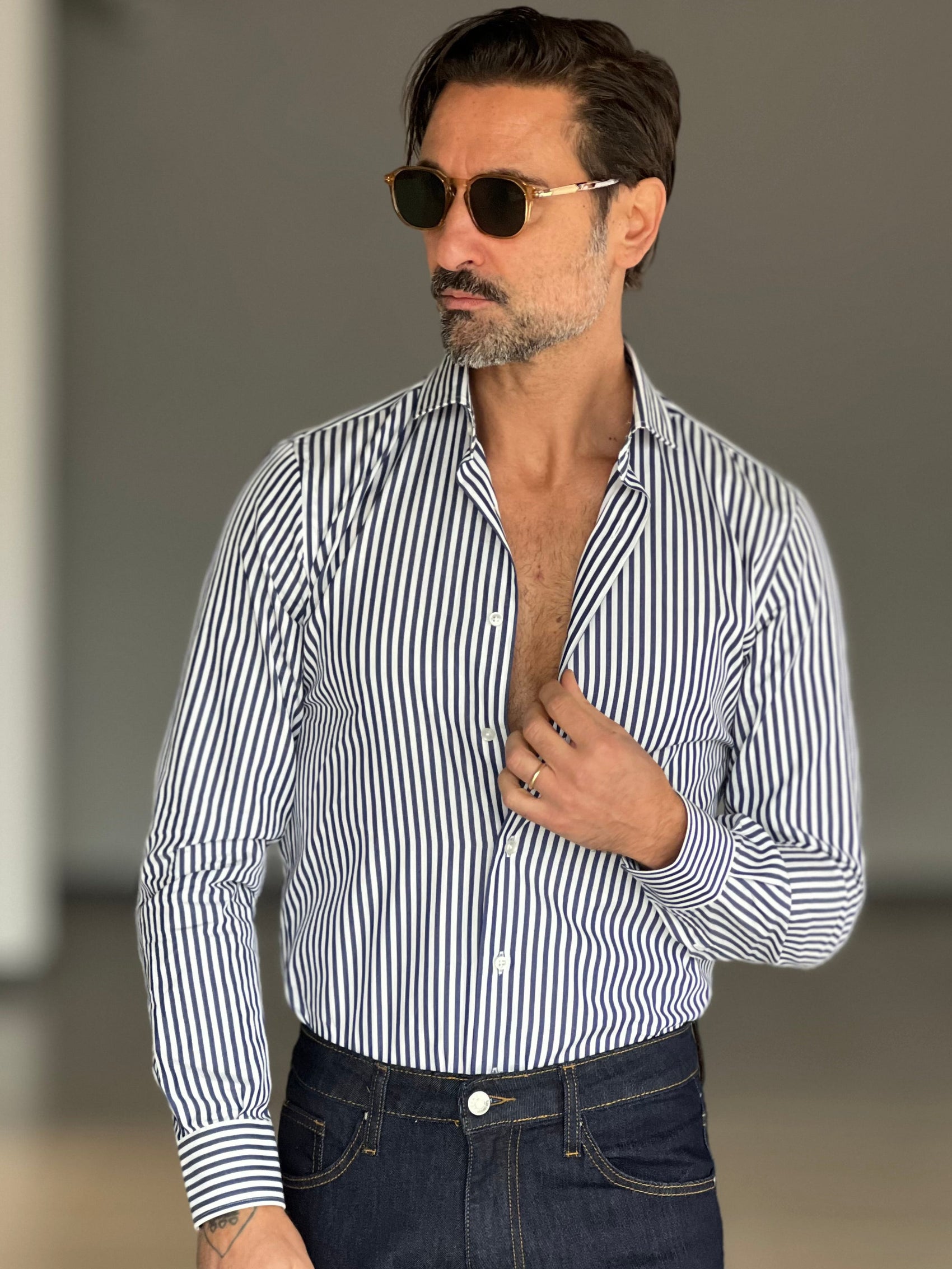 CAMICIA DEPOT  BACCHETTA  BLU E BIANCA  COTONE DOPPIO RITORTO