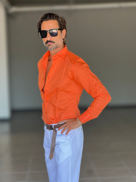 CAMICIA ARANCIO 100%LINO
