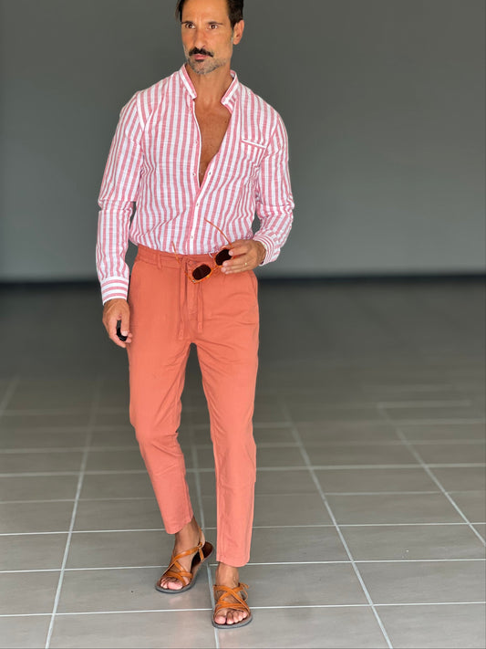 PANTALONE ESTIVO  CORALLO EFFETTO LINO GARZATO
