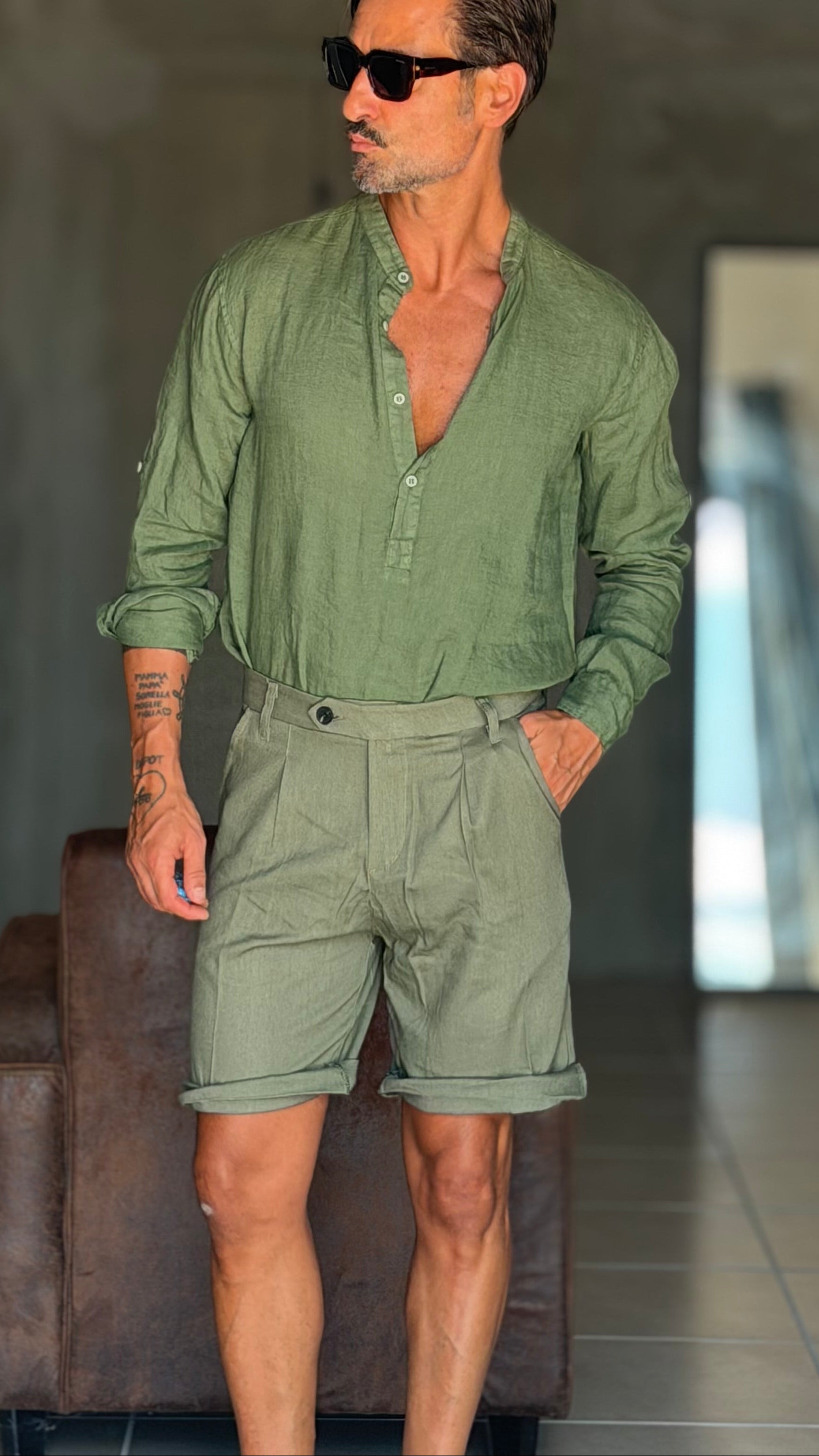 BERMUDA VERDE   LINO   PINCES