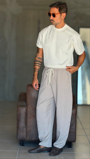 WHITE VISCOSE TROUSERS WITH REGULAR BOTTOM