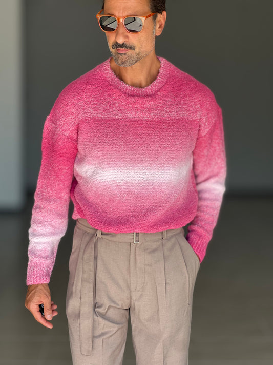MAGLIA GIRO DEGRADE' ROSA E PANNA