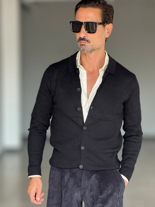 POLO CARDIGAN NERA TRAMATA