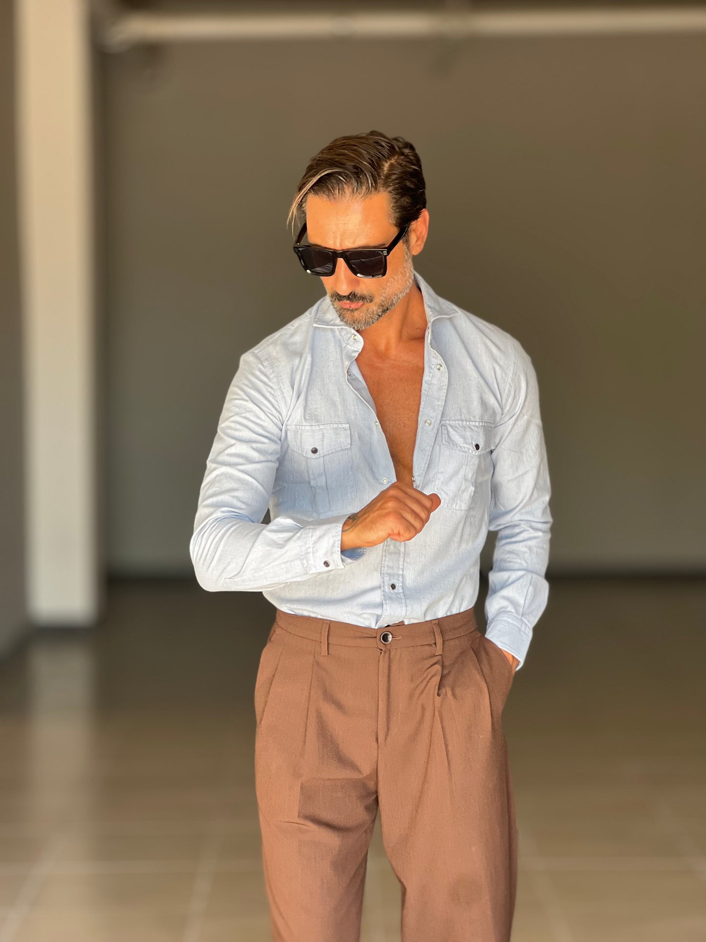 CAMICIA  DEPOT TEXANA MICROFANTASIA CELESTE