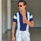 POLO CARDIGAN  MULTIRIGA BLU COLLO AMERICANO 00125