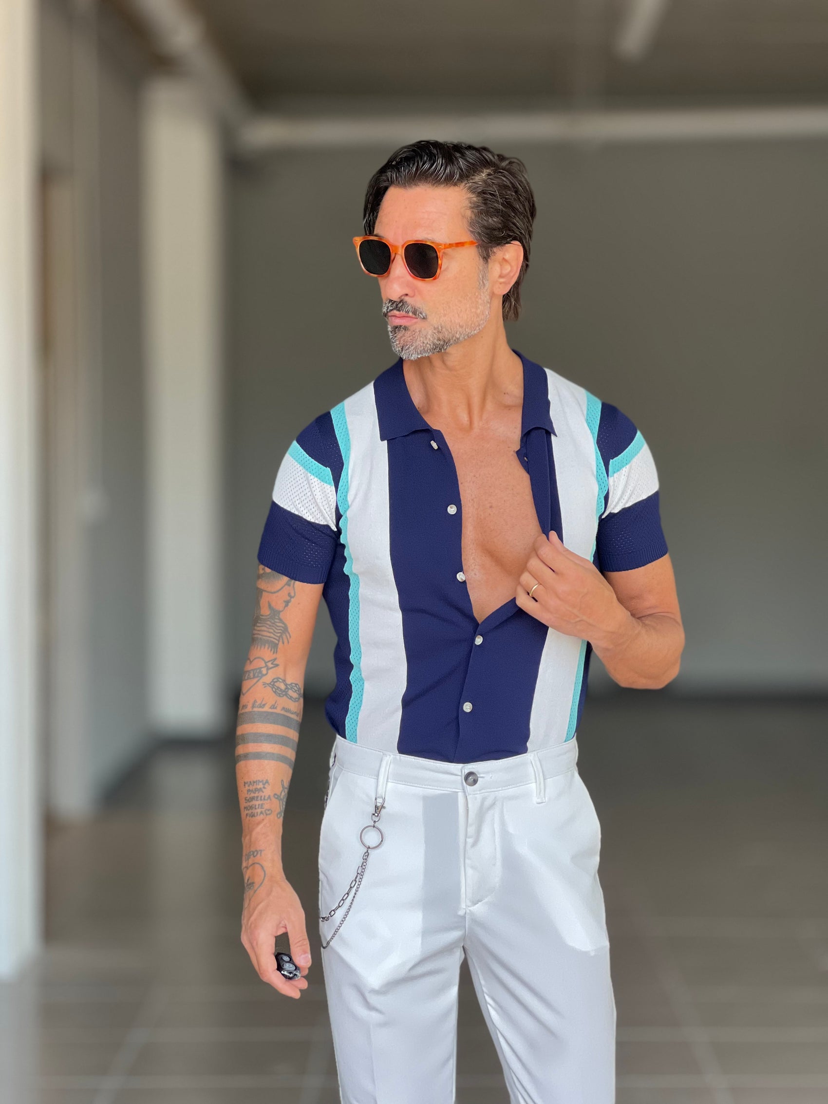 BLUE THREAD COTTON CREW NECK SWEATER