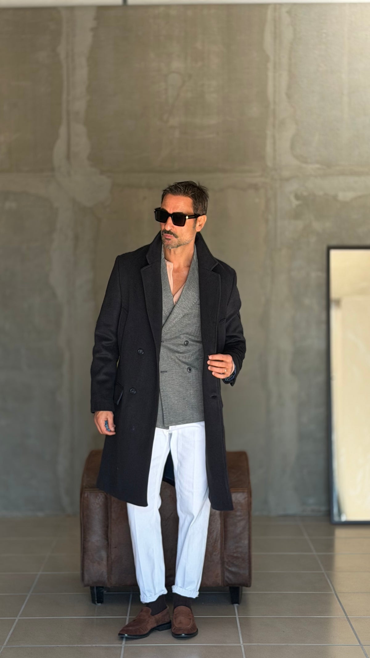 CAPPOTTO BLU DOPPIOPETTO OVER FIT EFFETTO PANNO VISCOSA E MISTI TELAMIRA