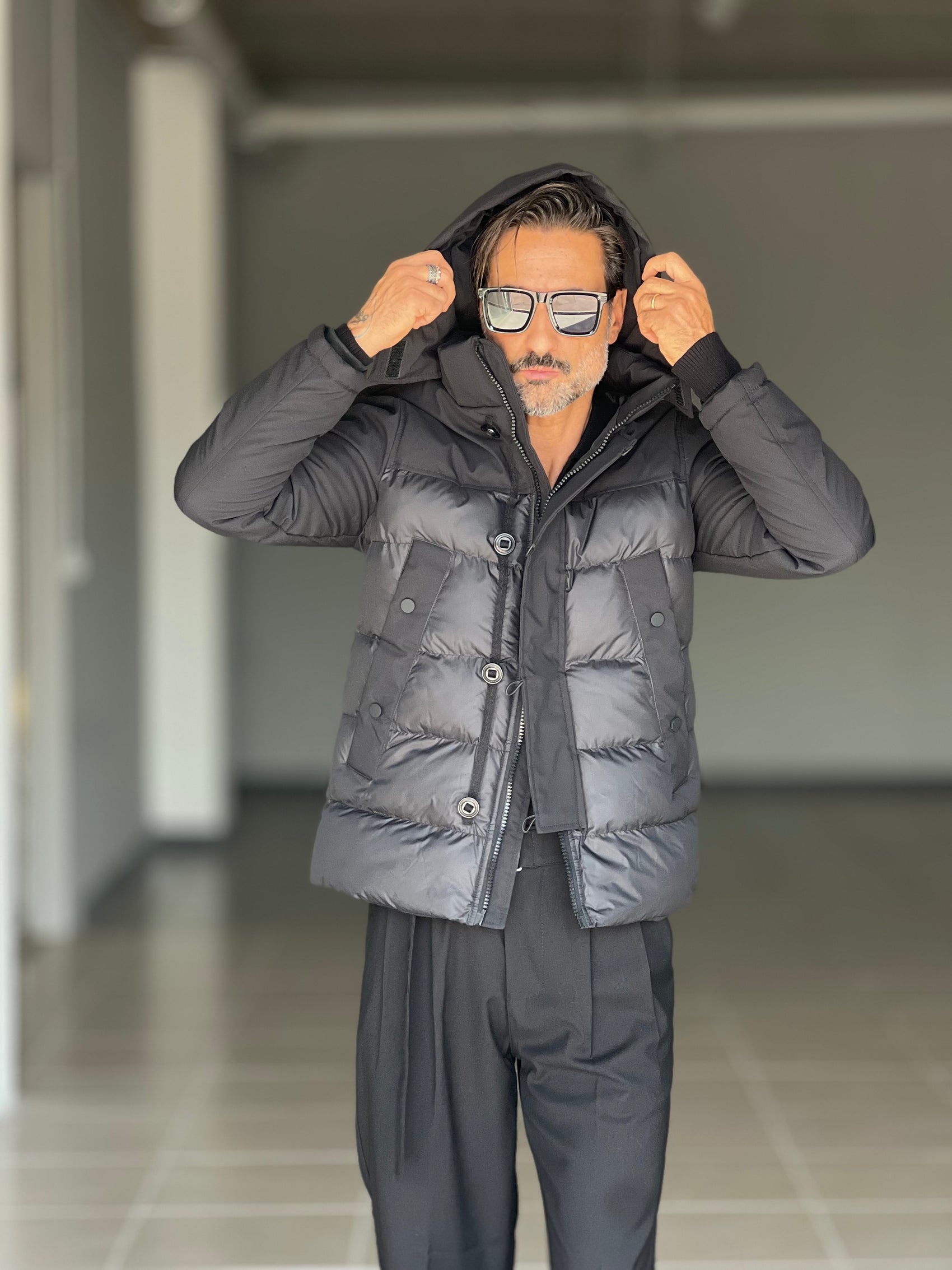 PIUMINO NERO TECNCO E TESSUTO DOPPIO CURSORE HAPPER