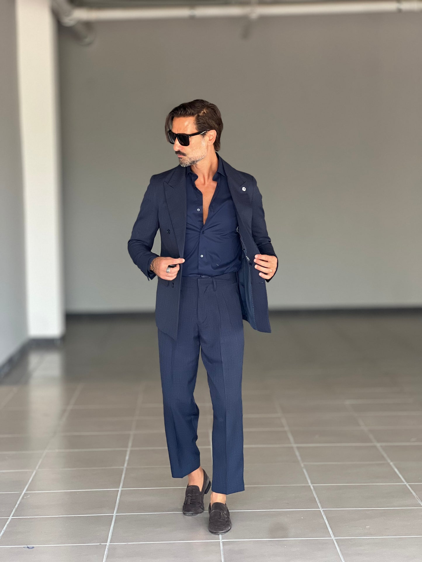 PANTALONE ESTIVO LANA E VISCOSA  BLU ROYAL  PINCES