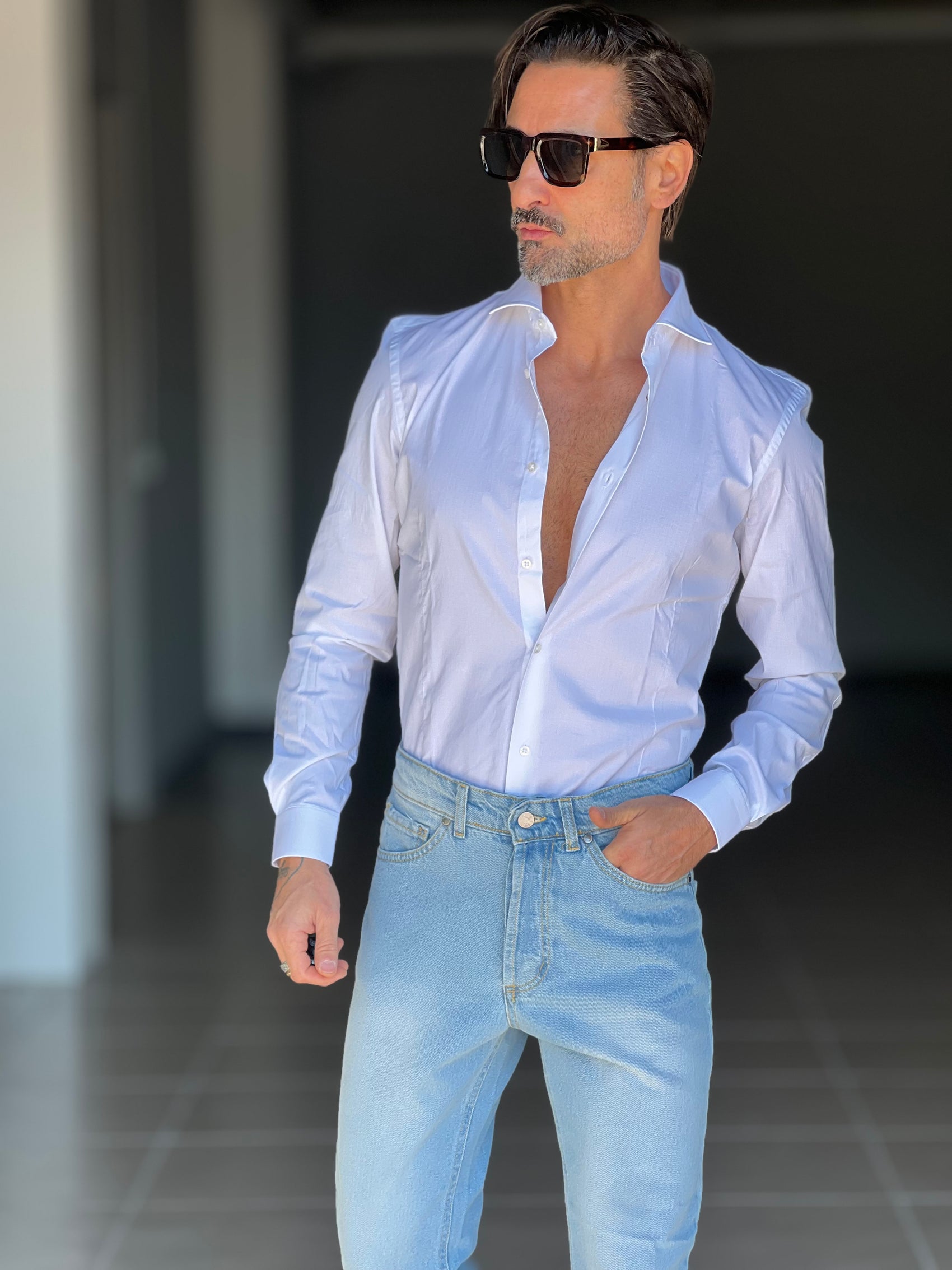 NEW CAMICIA BIANCA POPELINE DI COTONE STRECH 0044