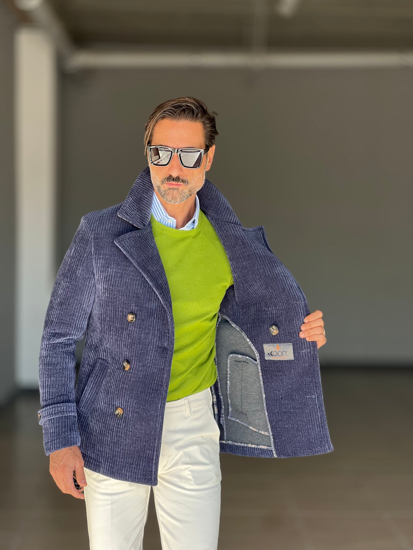 CAPPOTTINO BLU VELLUTO MILLERIGHE KOON