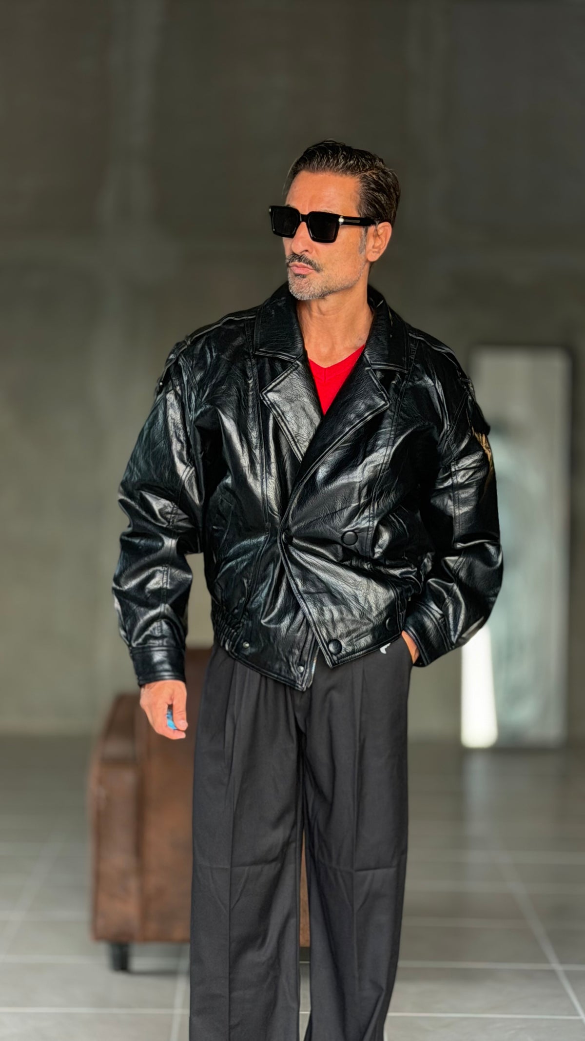 GIUBBINO NERO ECOPELLE  DOPPIOPETTO CROP