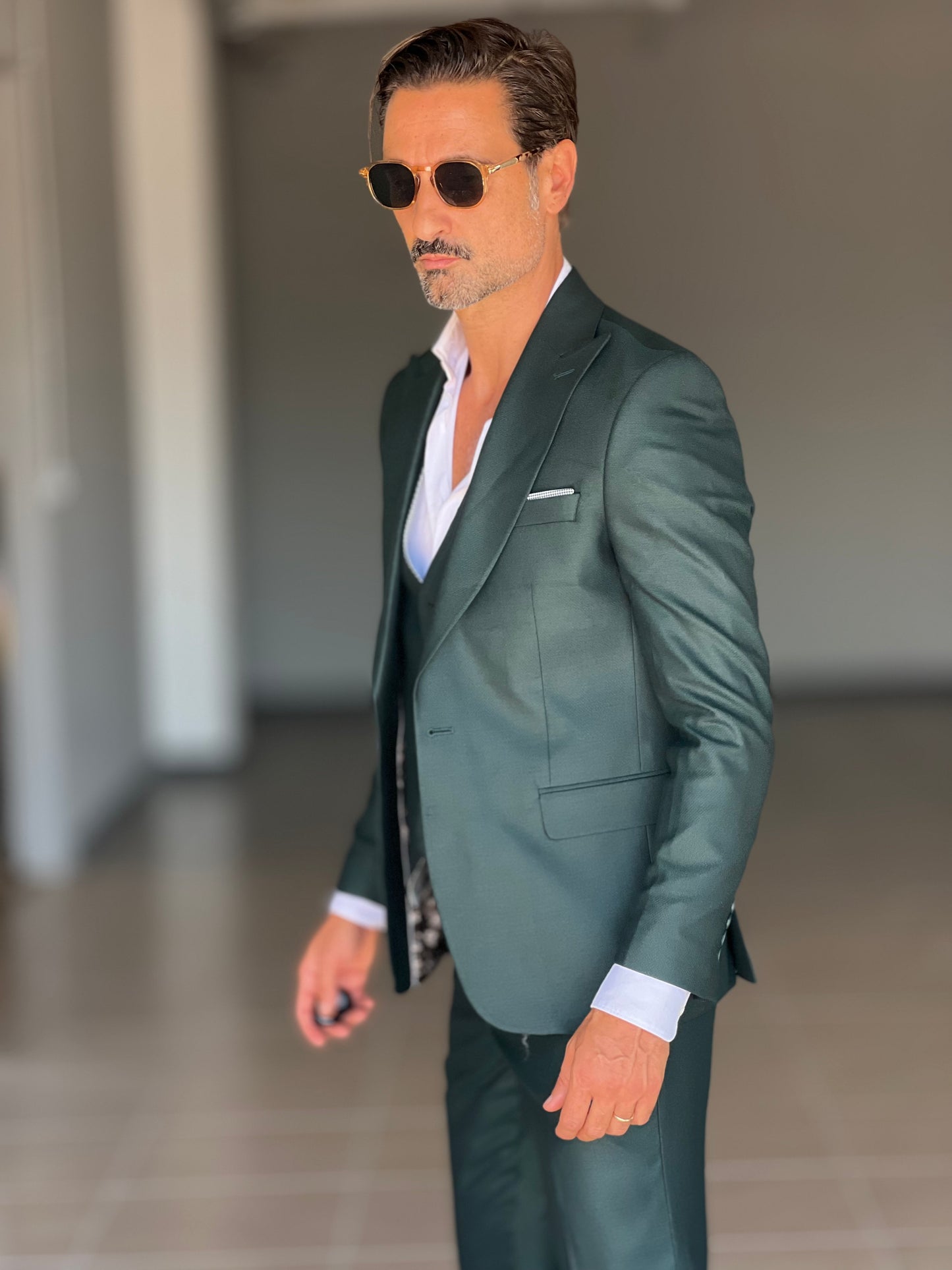 ABITO LANA E MISTI VERDE 3 PEZZI GILET REVERSIBILE