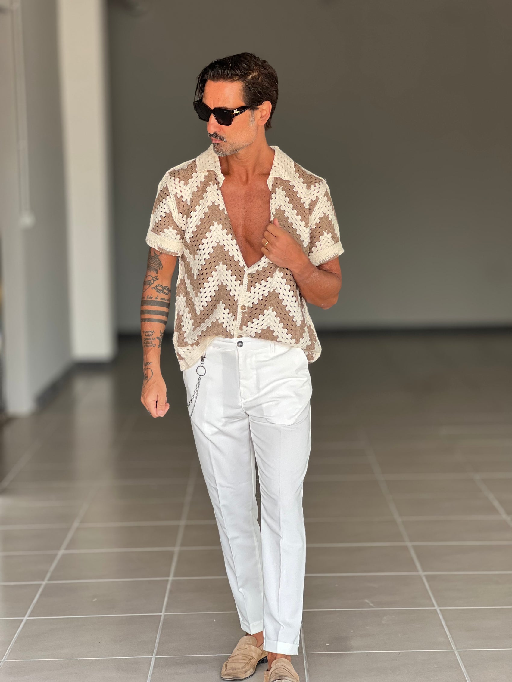 WHITE VISCOSE TROUSERS WITH REGULAR BOTTOM