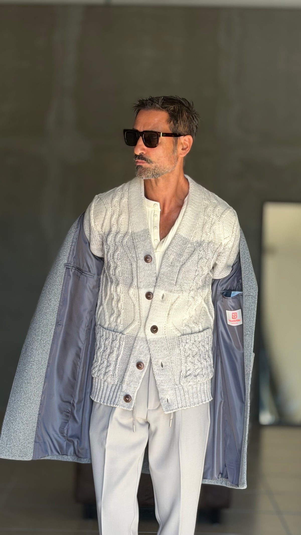 CARDIGAN MAGLIA INGLESE BANDA RIGA PANNA E  GRIGIO BL11