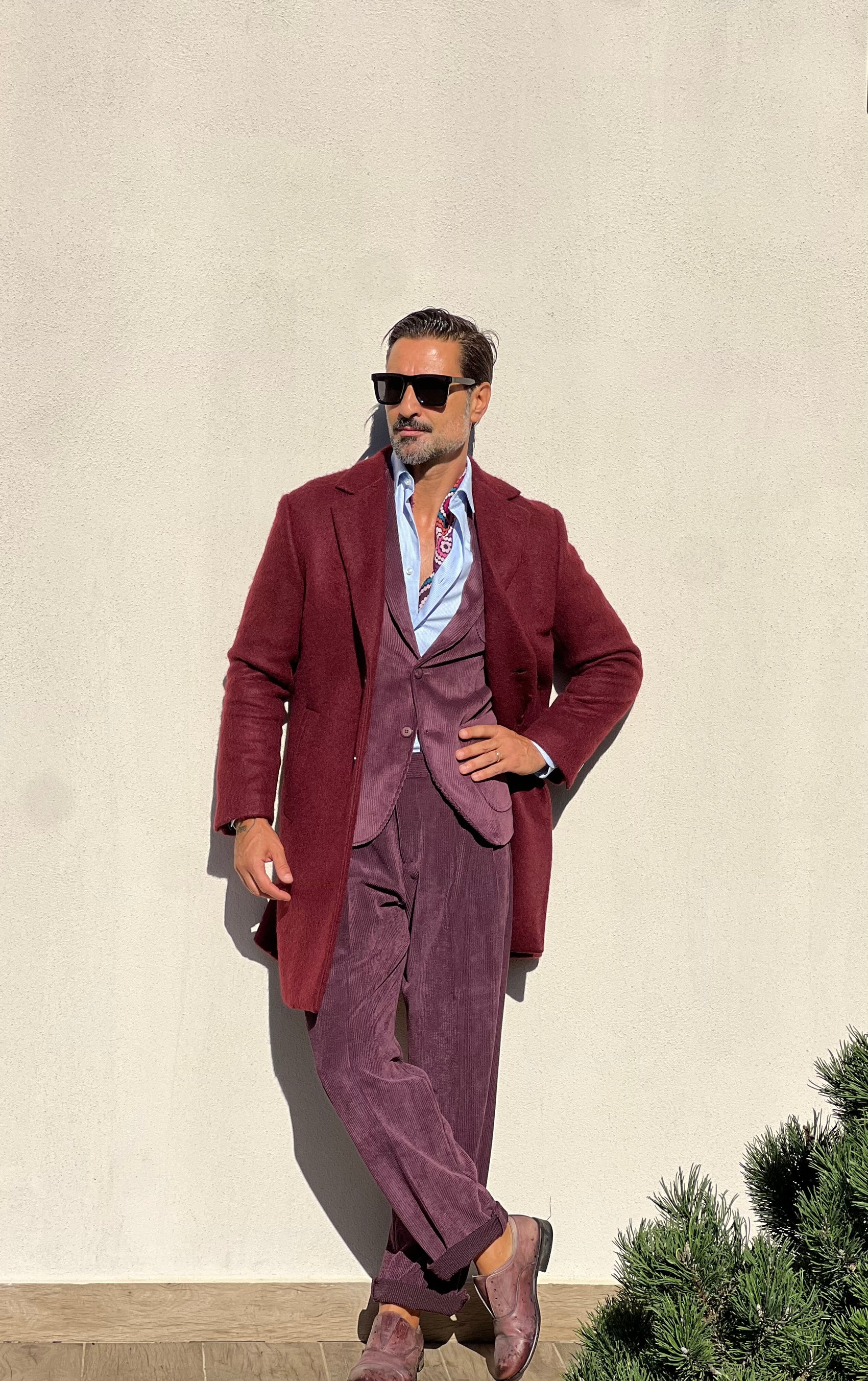 *CAPPOTTO PRUGNA LAVORAZIONE ALPACA TESSUTO LANA E MISTI ALTATENSIONE