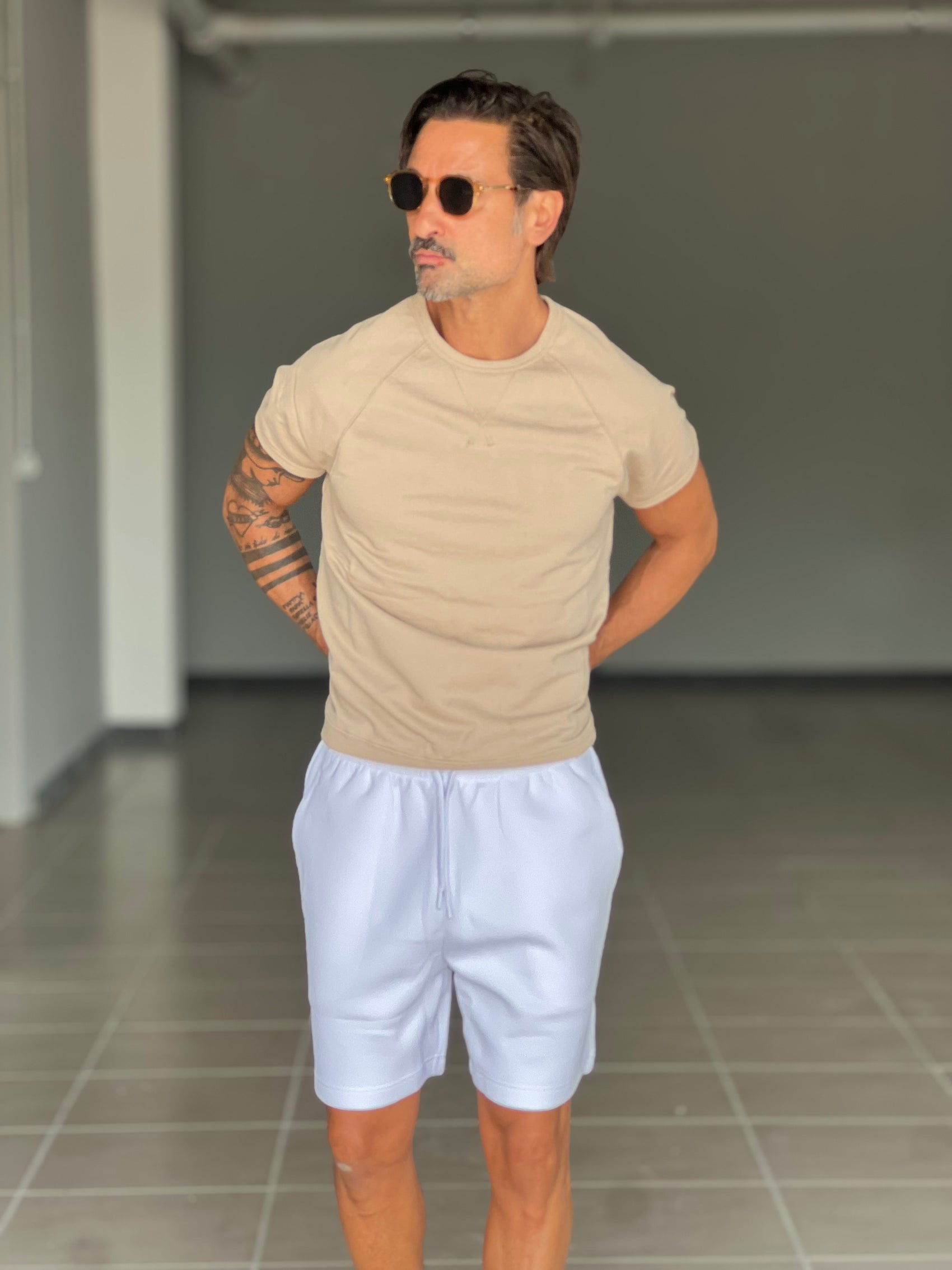 MAGLIA FELPA BEIGE  MEZZA MANICA