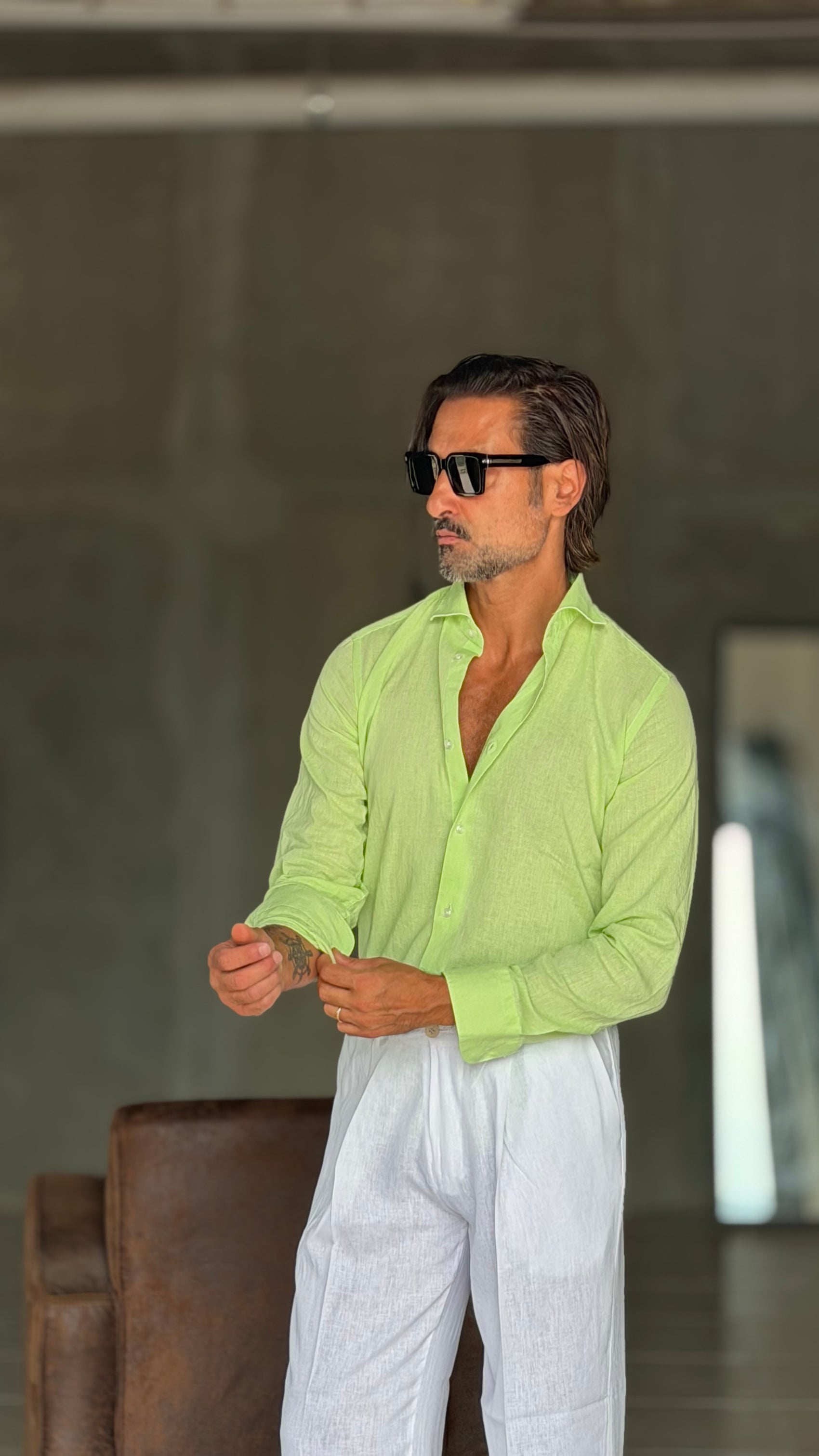 CAMICIA VERDE KIWI LONO COLLO ITALIANO