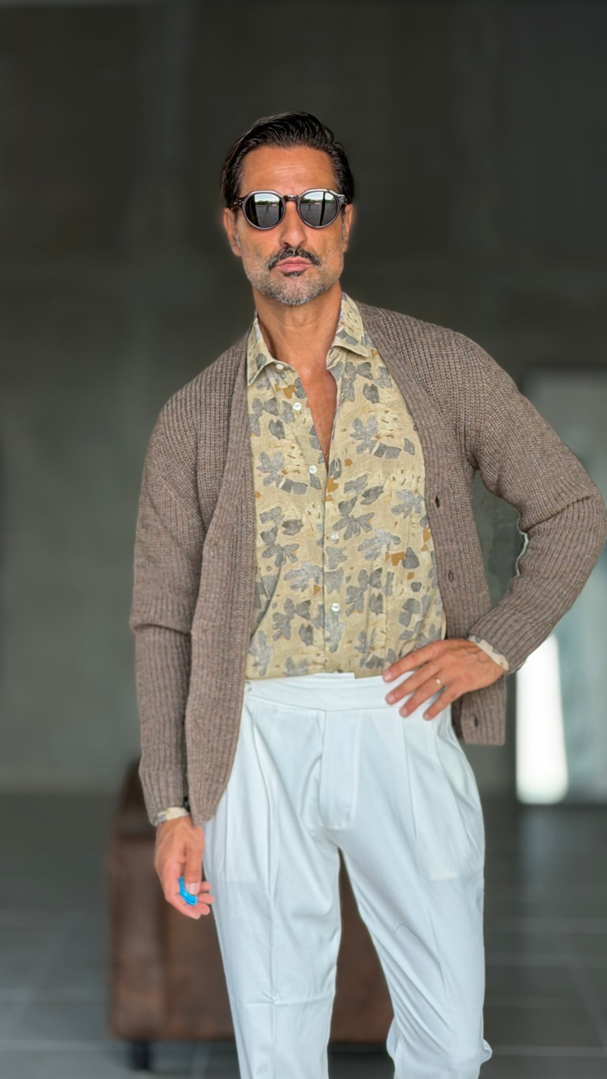 CARDIGAN MORO  LANA ALPACA VISCOSA MAGLIA INGLESE ALTATENSIONE