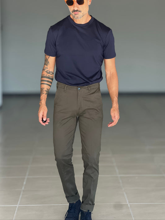 PANTALONE VERDONE GABARDINE DI COTONE