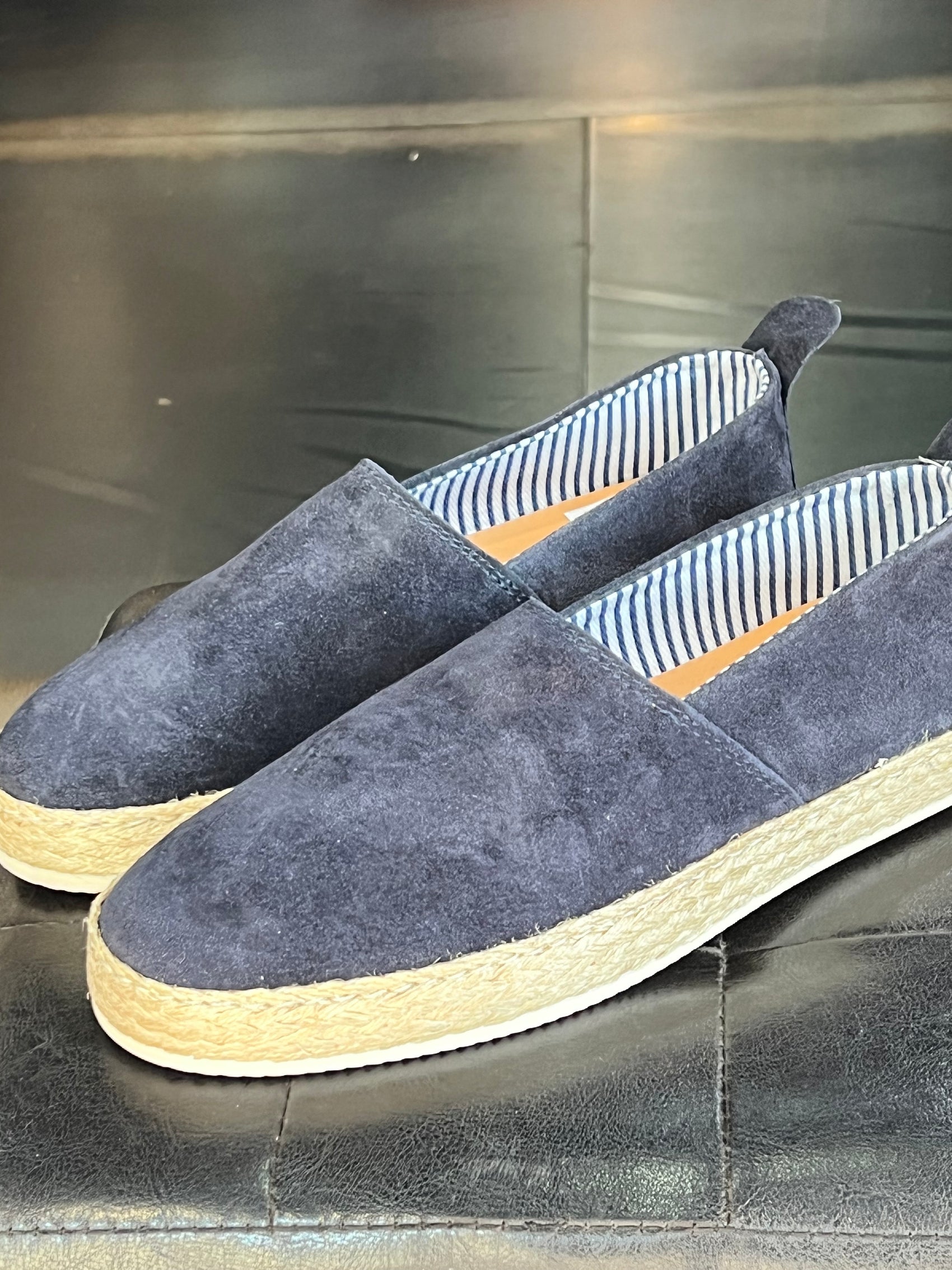 MOCASSINO CAMOSCIO BLU FONDO PAGLIA E GOMMA