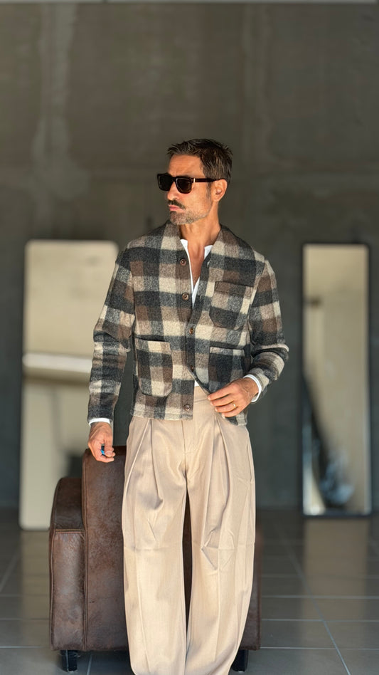 GIACCA XAGON COLLO TOKYO TARTAN EFFETTO FLANELLA DECOSTRUITA CROP