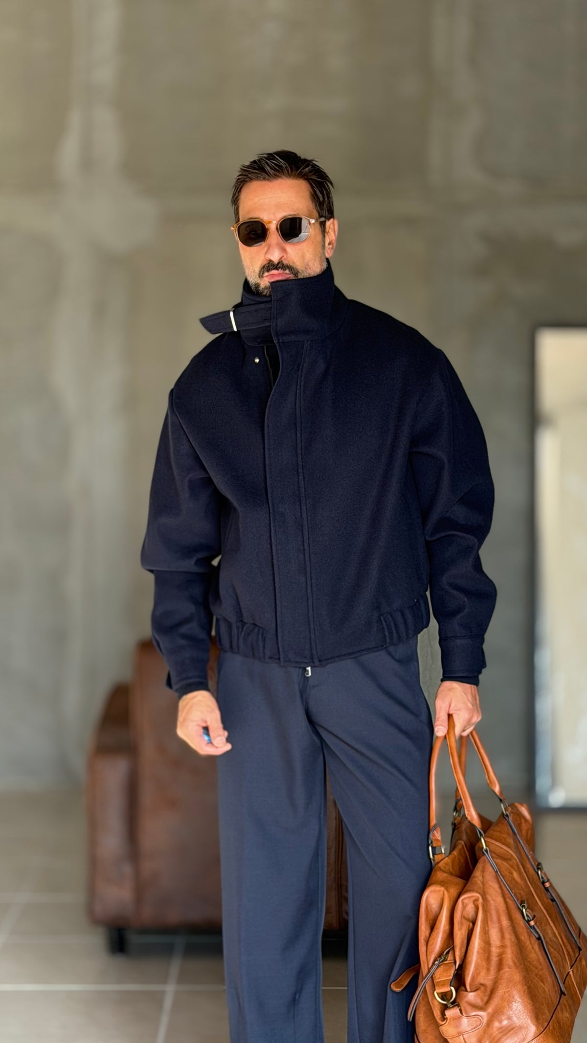 GIUBBINO BLU   PANNO COLLO SCIARPA CROP 1062
