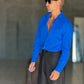 CAMICIA  BLU ROYAL COTONE EFFETTO LINO