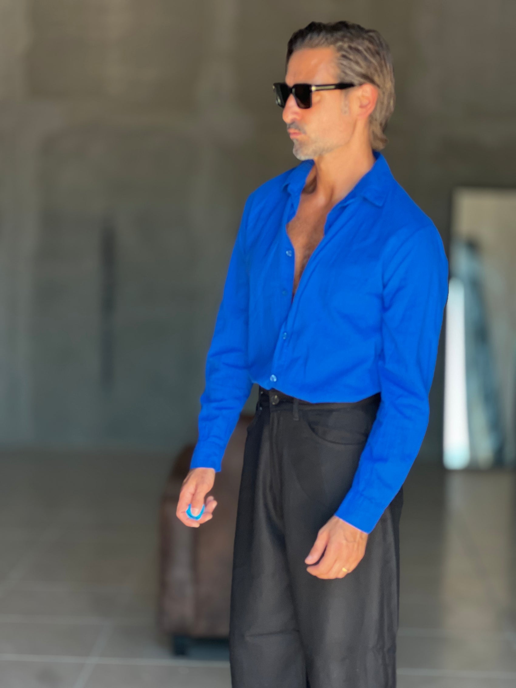 CAMICIA  BLU ROYAL COTONE EFFETTO LINO 279