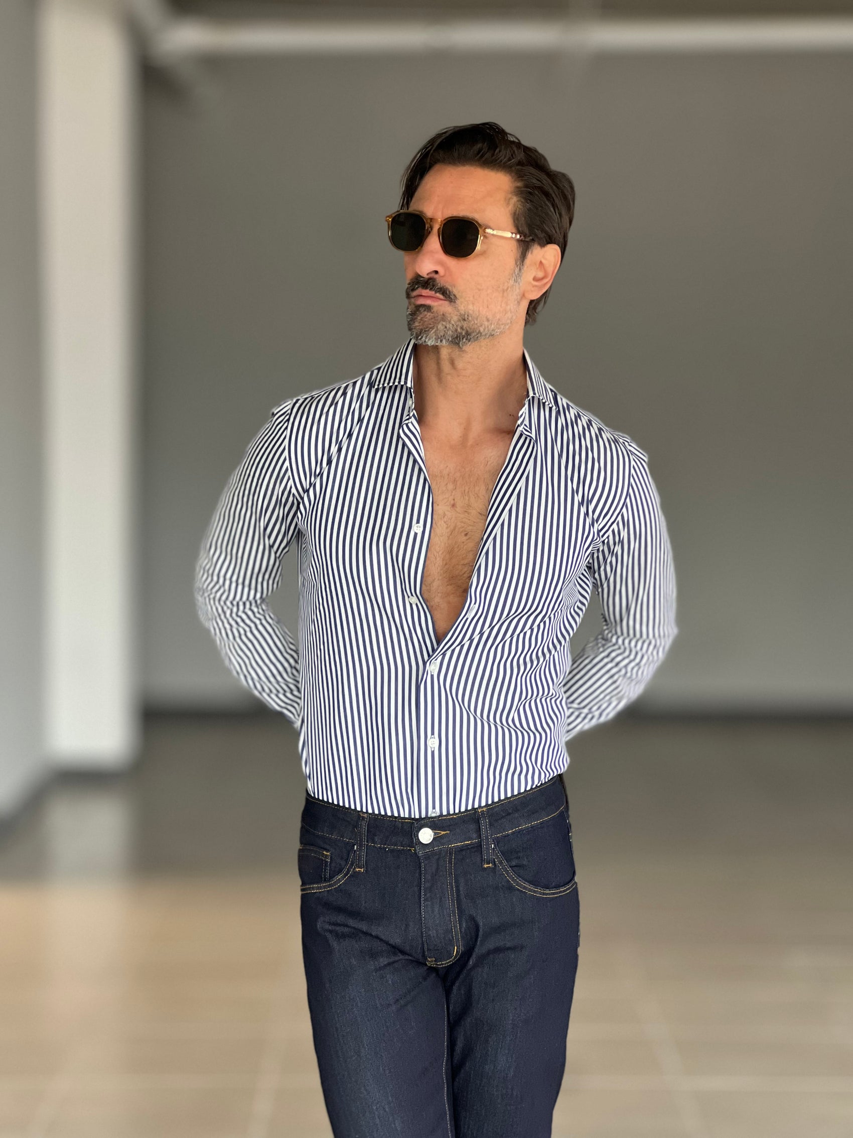 CAMICIA DEPOT  BACCHETTA  BLU E BIANCA  COTONE DOPPIO RITORTO