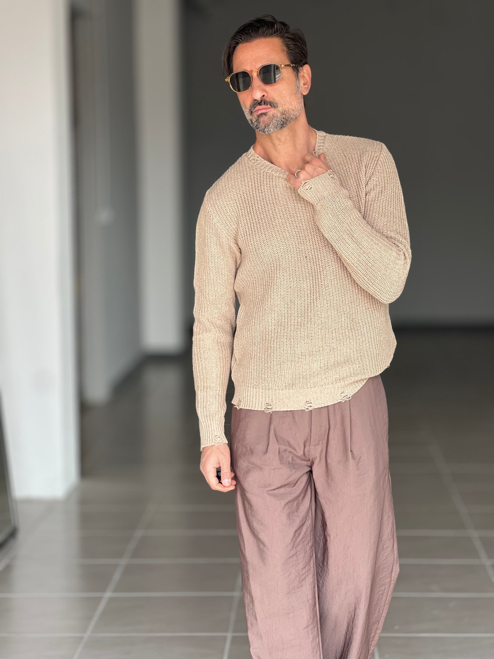 MAGLIA  BEIGE  GIROCOLLO COSTA INGLESE BL11