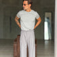 WHITE VISCOSE TROUSERS WITH REGULAR BOTTOM
