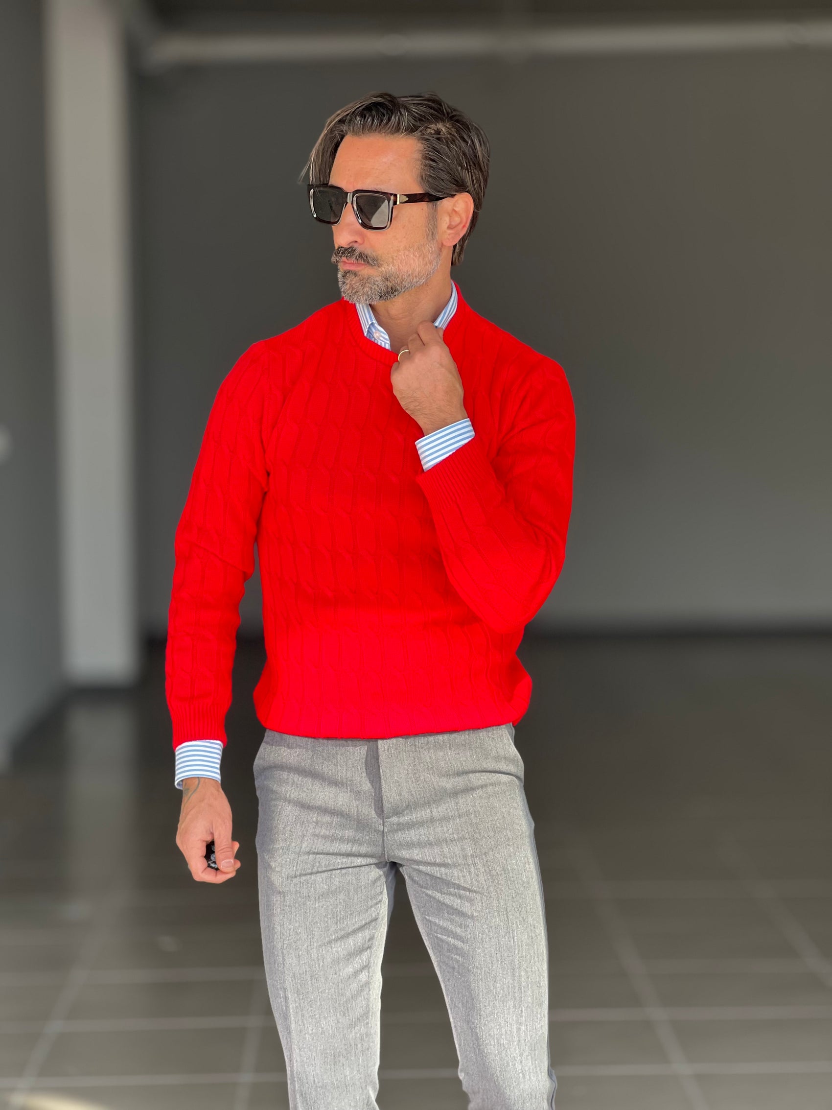 MAGLIA GIRO ROSSA TRECCIA PICCOLA