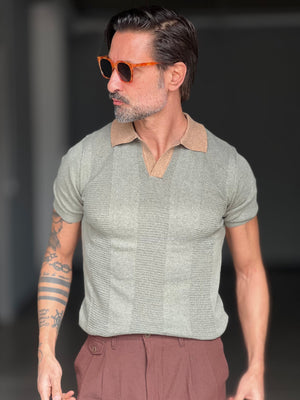 POLO VERDE  COLLO CONTRASTO CAMMELLO TELAMIRA