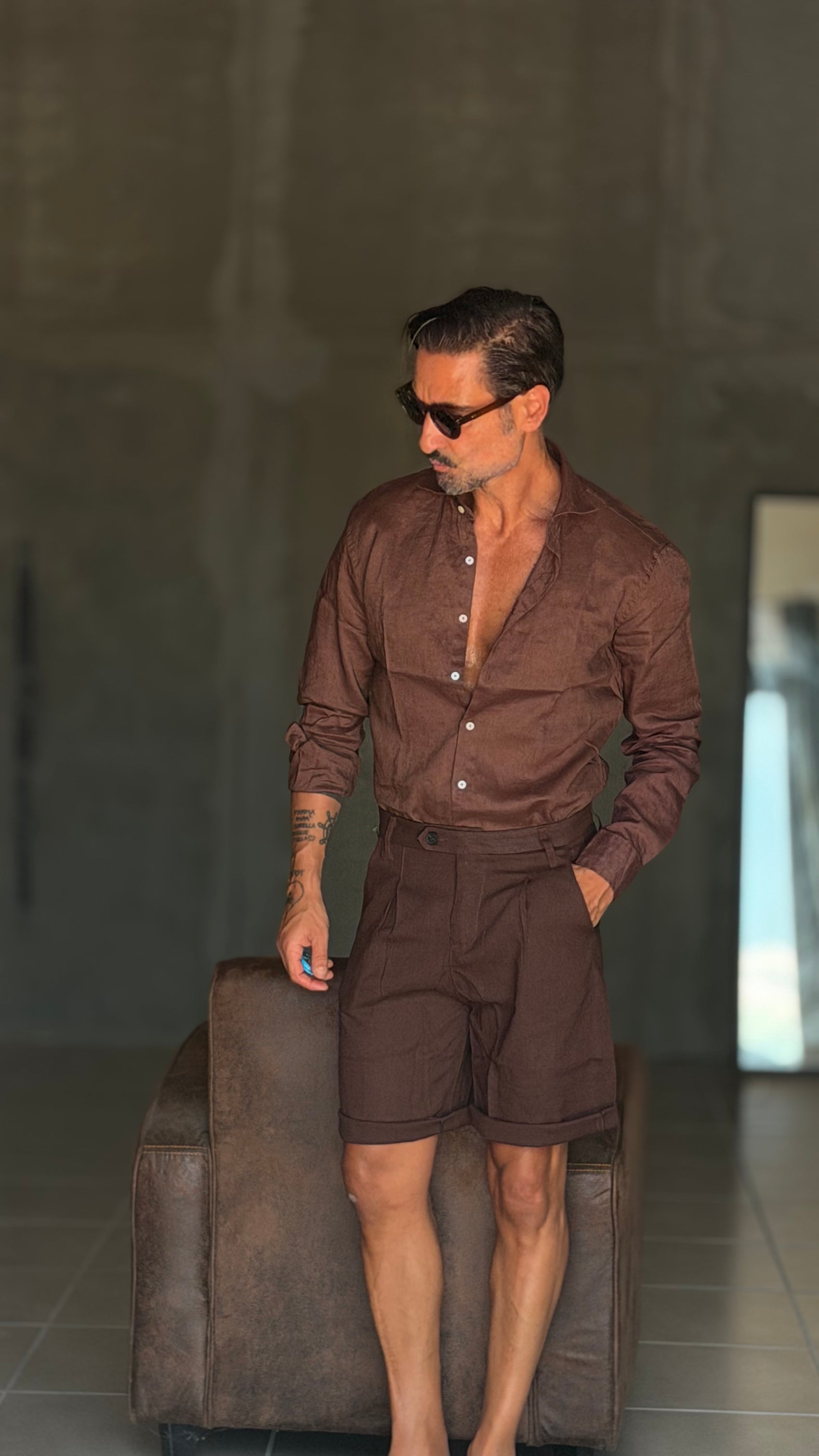CAMICIA CAFFE  PURO    LINO