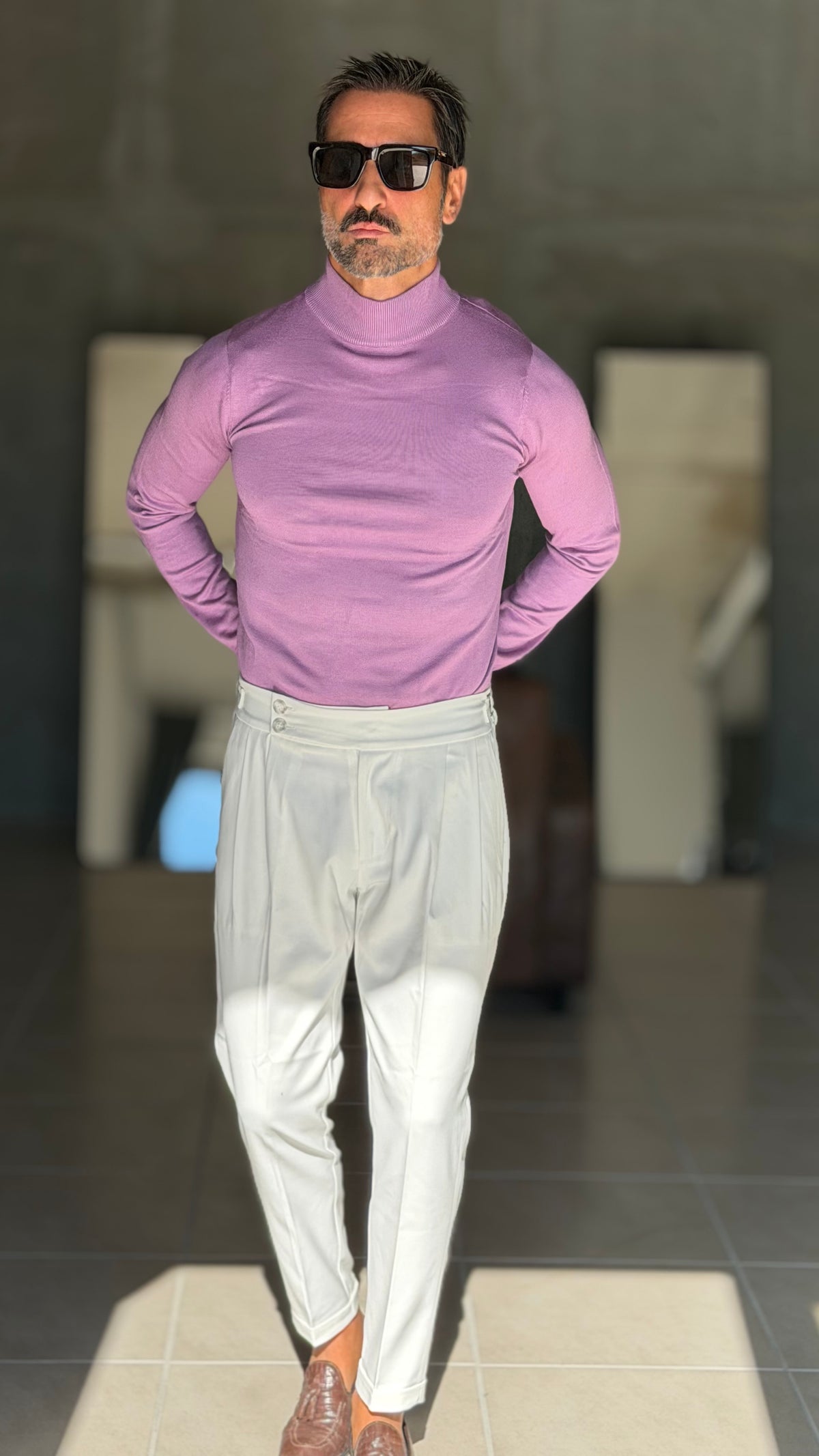 WHITE VISCOSE TROUSERS WITH REGULAR BOTTOM