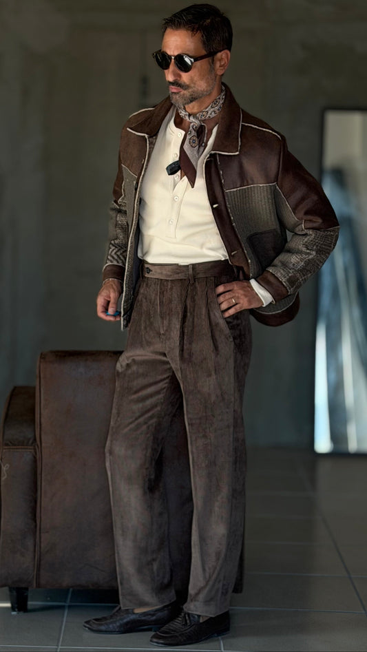 PANTALONE  VELLUTO MORO  GAMBA A PALAZZO ROCCIATORE STRETCH