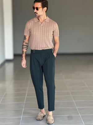 PANTALONE VERDE VITA ALTA PINCES VISCOSA