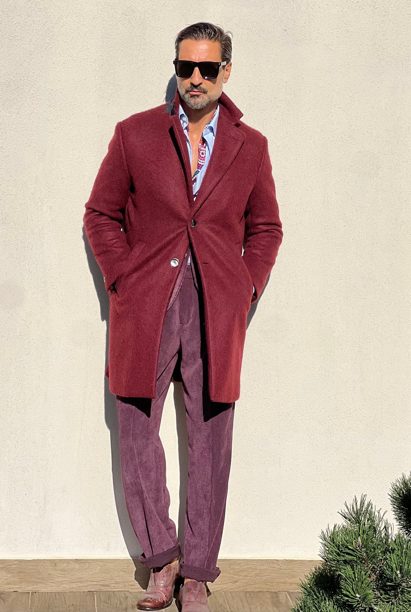 *CAPPOTTO PRUGNA LAVORAZIONE ALPACA TESSUTO LANA E MISTI ALTATENSIONE