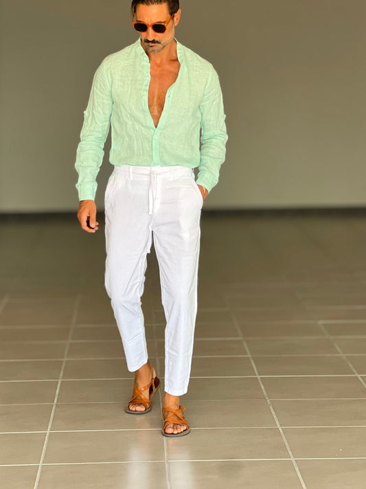 PANTALONE ESTIVO  BIANCO EFFETTO LINO GARZATO