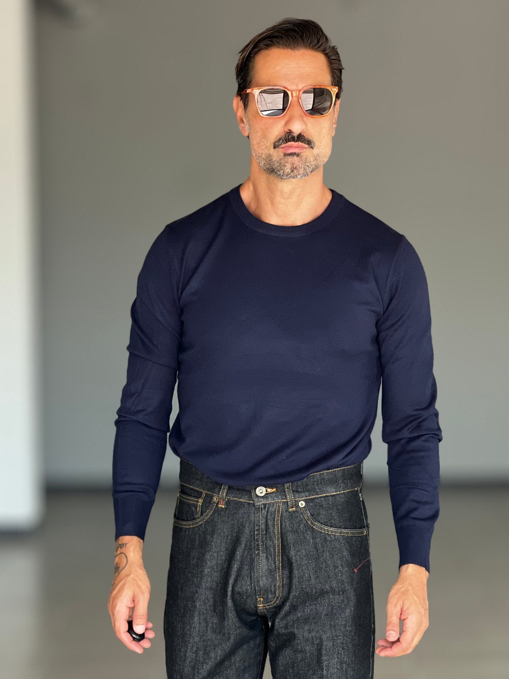 MAGLIA GIRO BLU  VISCOSA E MISTI EFFETTO CASHMERE