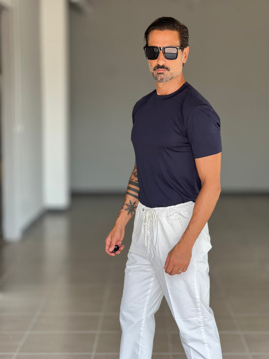 T SHIRT  BLU  NAVY COTONE FILO DI SCOZIA