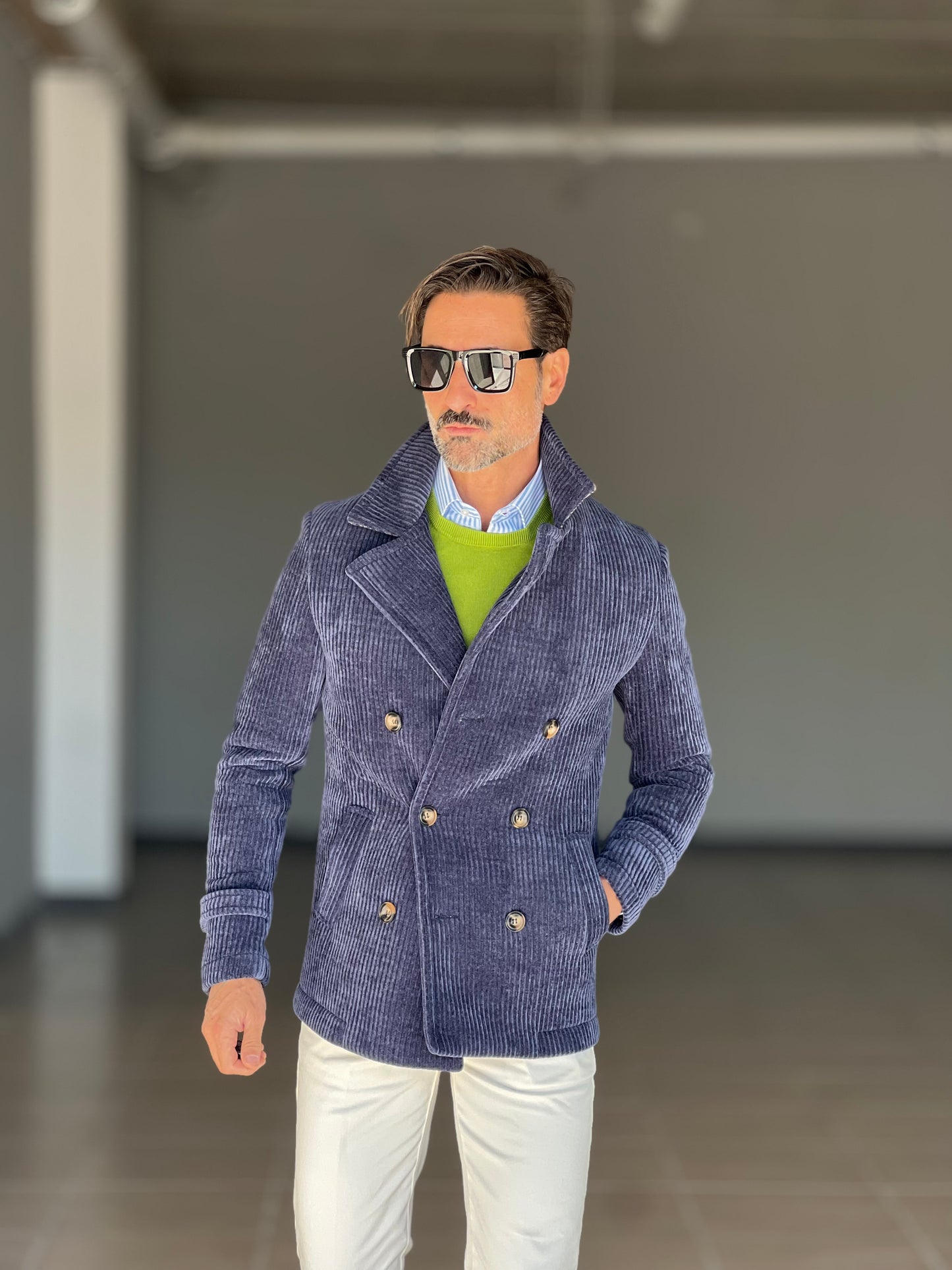 CAPPOTTINO BLU VELLUTO MILLERIGHE KOON